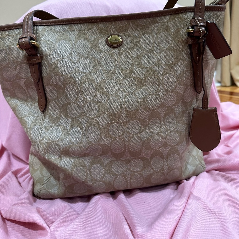 Coach Tan and Brown Signature Tote